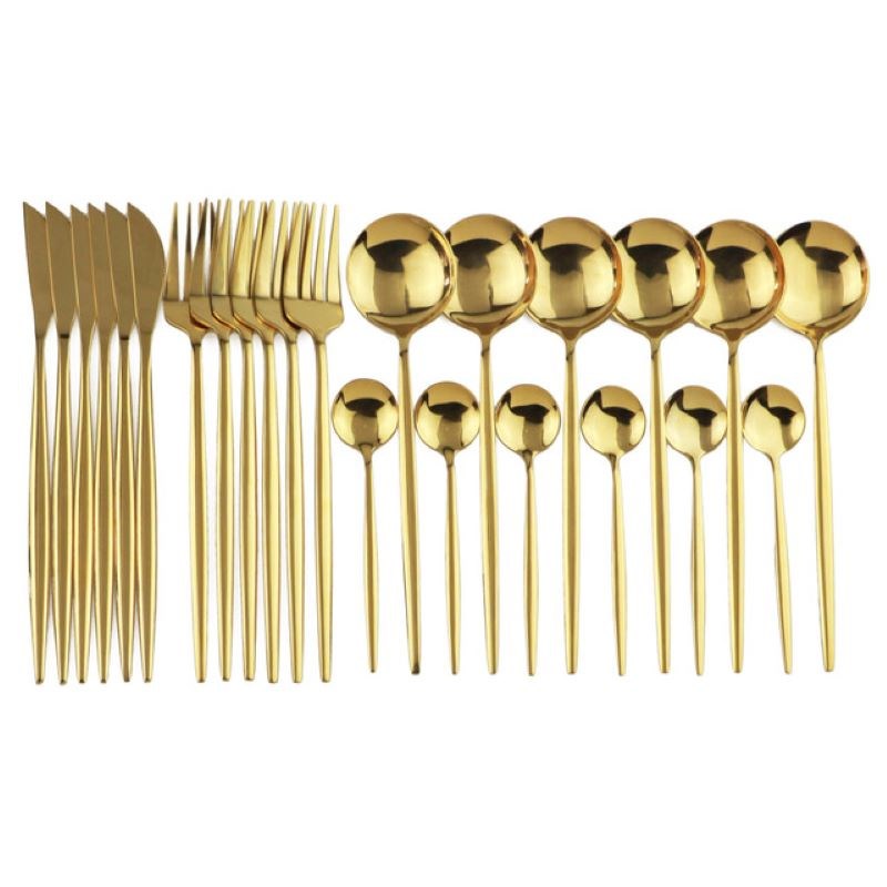 24 Pcs Gold Matte Cutlery Set Stainless Steel Dinnerware Set