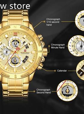 NAVIFORCE uxury Brand enMs Stpor Watches Gold Full SLtee1l Q