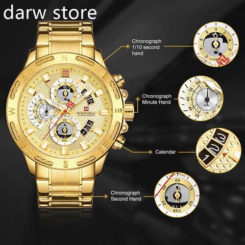 NAVIFORCE uxury Brand enMs Stpor Watches Gold Full SLtee1l Q