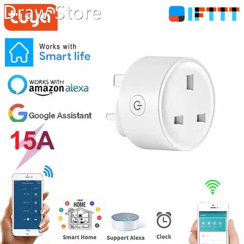 Tuya Wireless WiFi Smart Plug 15A UK Adaptor Remote Voice