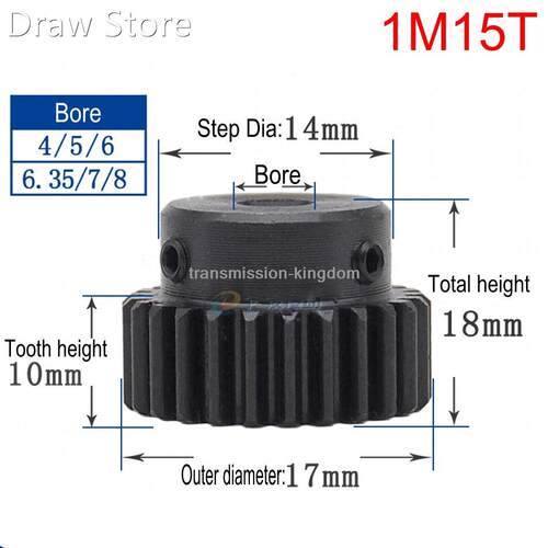 1Pcs 45# Steel 1Modulus 15 Teeth Spur Gear Metal Motor Conve