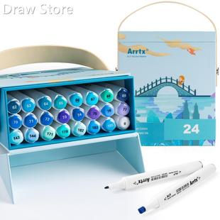 Arrtx ALP Blue Tone 24 Colors Alcohol Marker Pen Dual Tips