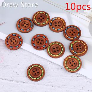 10pcs 25mm Retro Series Wood Buttons 适用于 Handwork Sewing
