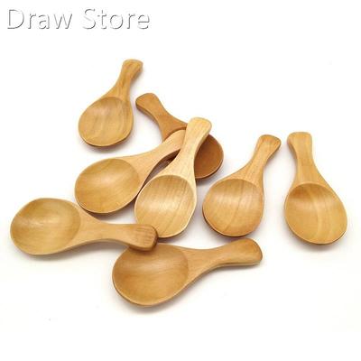 8Pcs Small Wooden Salt Spoon Solid Wood Condiments Spoon Han