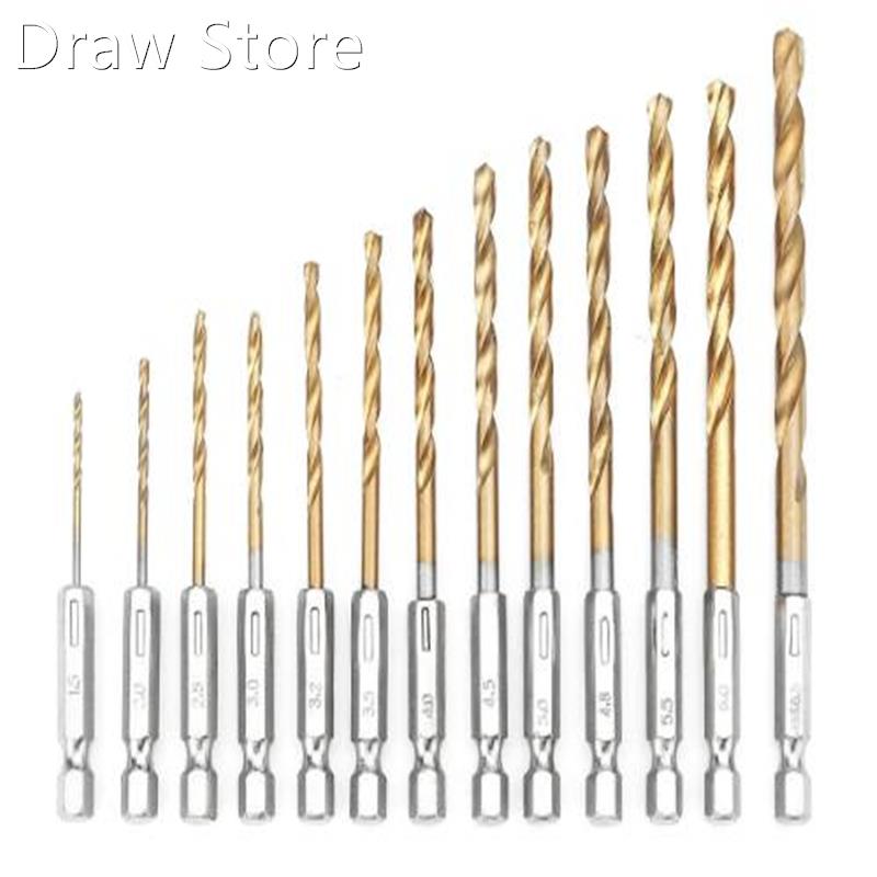 13Pcs HSS Drill Bit Titanium Coated Twist Drill Bits 1/4&quo