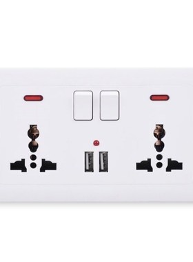 Power Socket 2 Gang Universal 3 Hole Switched Outlet With Ne