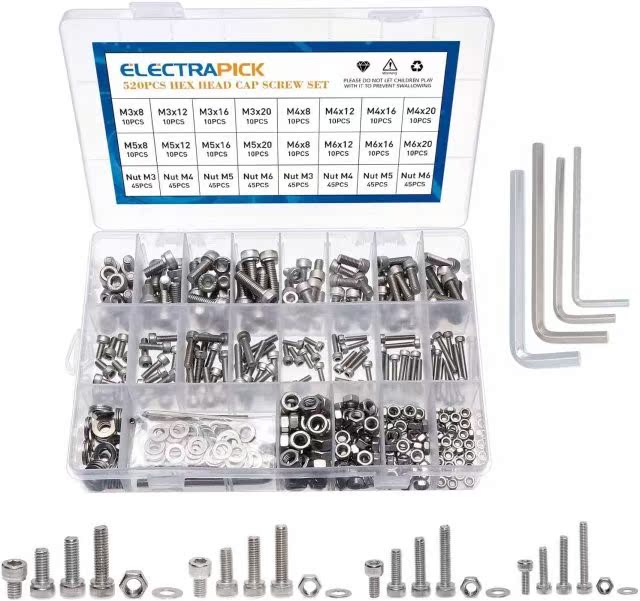 520 Pcs M3 M4 M5 M6 Stainless Steel Hex Socket Cap Head Scre