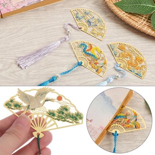 Metal Folding Fan Bookmark Chinese Style Brass Bookmark Book