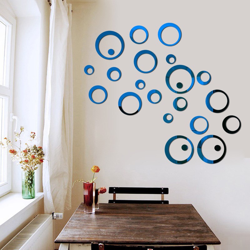 24Pcs 3D Creative Mirror Wall Sticker Round Circle Mirror DI