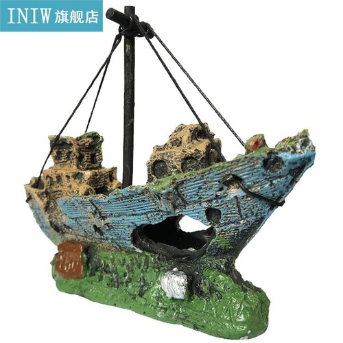 Aquarium Ornament Wreck Sunk Ship Sailing Boat Destroyer Fis