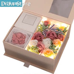 Flowers Box Necklace Jewelry Holder Paper box Faux Rose Flow