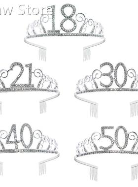 Happy Birthday 18th 30th 40th 50th Rhinestones Tiara Crown
