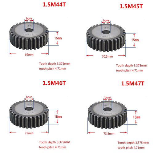 1PCS 45# Steel 1.5 Modulus 44T-59T Spur Gear Pinion/Metal Ge