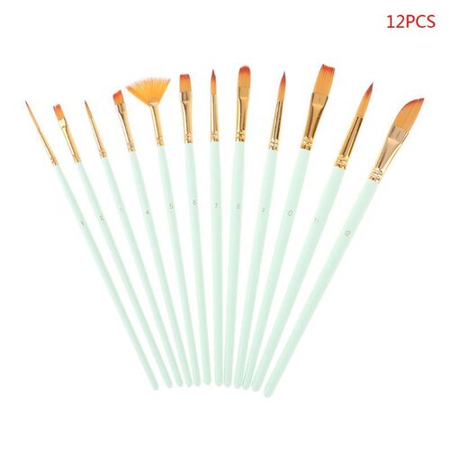 12 Pcs Artist Paint Brush Set Nylon Hair Watercolor Tools Ac