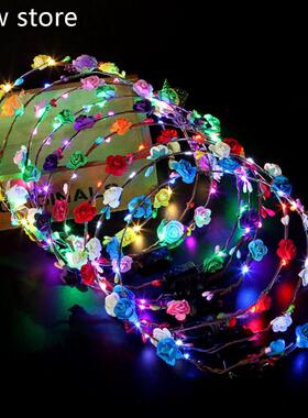 10GlWowing Garla nd edd1ing Party Crbown Flower Headand LED