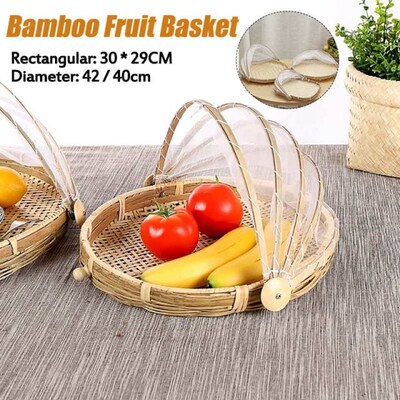 Hand-Woven Food Serving Tent Basket Tray Fruit Vegetable Bre