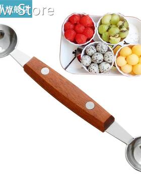 1pc Fruit Scoops Wooden Handle Double Sided Stainles