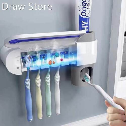 2 in 1 UV Light Toothbrush Sterilizer Holder Dispenser牙刷架