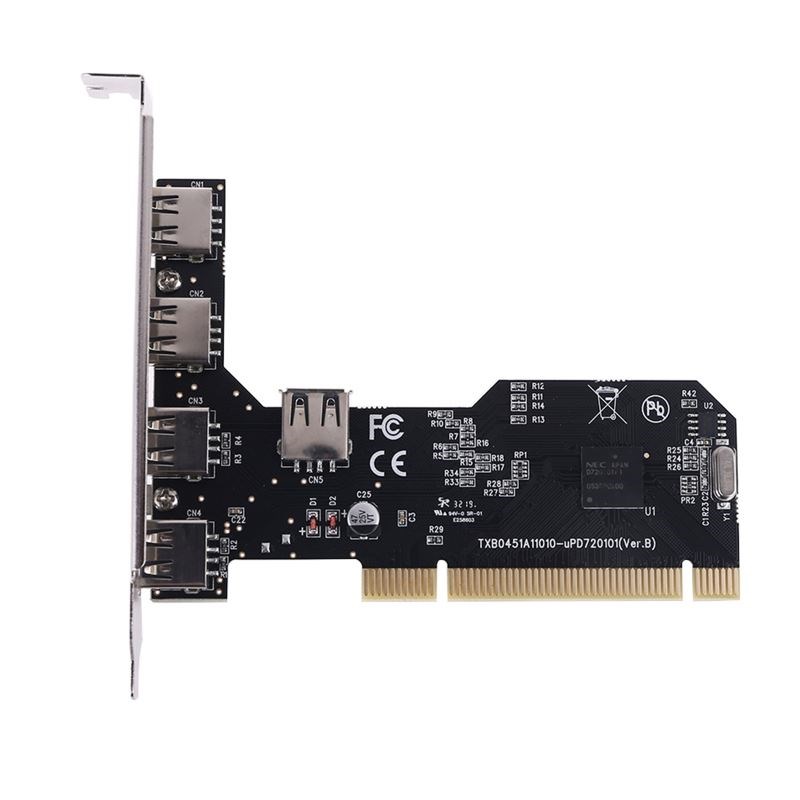 5 Ports USB 2.0 PCI Hub Controller Expansion Card 480Mbps De