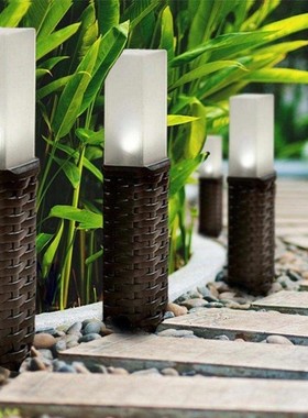 Solar Power Stone Pillar White LED Lights Garden Lawn Courty