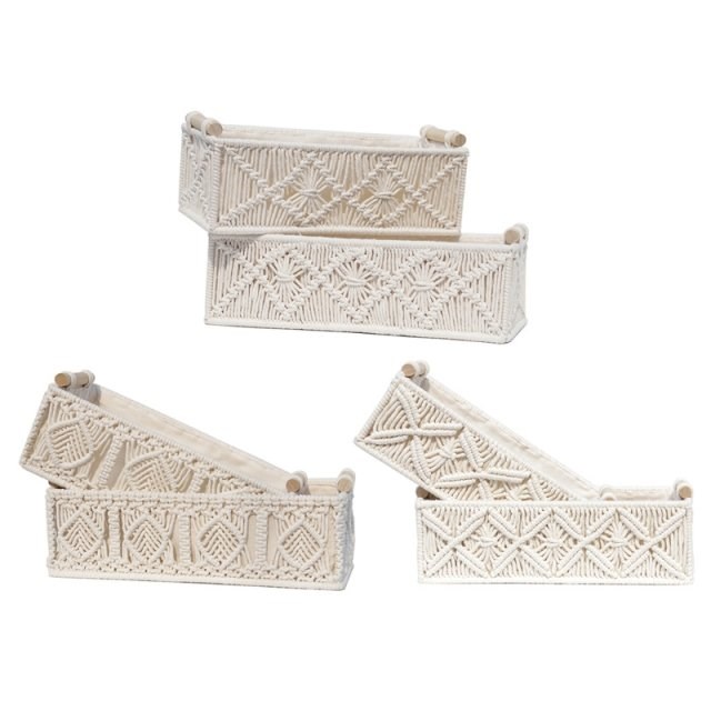 Cotton Rope Woven Basket Rectangle Macrame Storage Holder Su