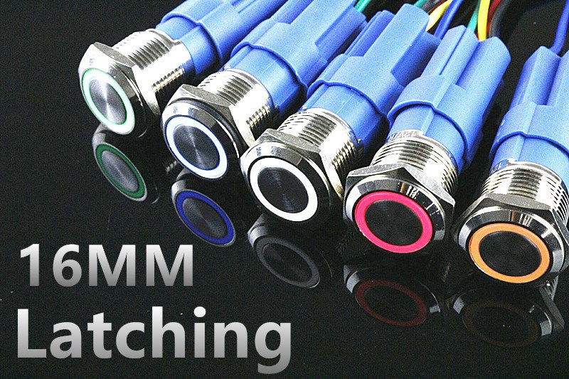 16mm  Car Auto Metal LED Power Push Button Switch Latching S
