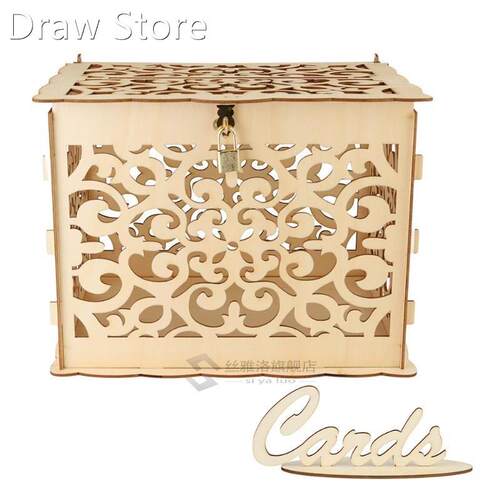 DIY Wooden Wedding Cards Storage Box Invitation Letter Case