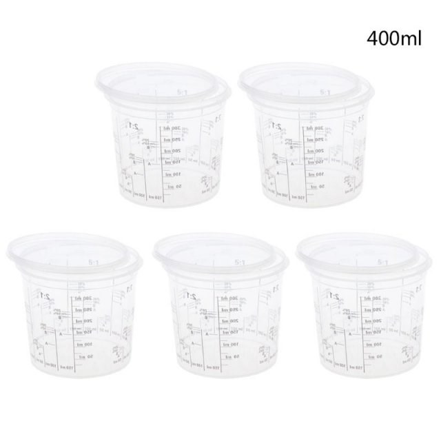 5Pcs 400ml Disposable Graduated Clear Plastic Paint Mixing C
