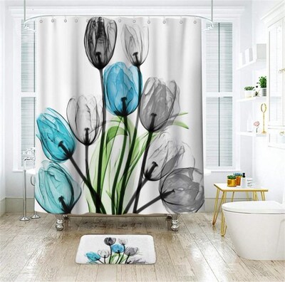 Tulip Shower Curtain Home Bathroom Mat Set Shower Curtain To