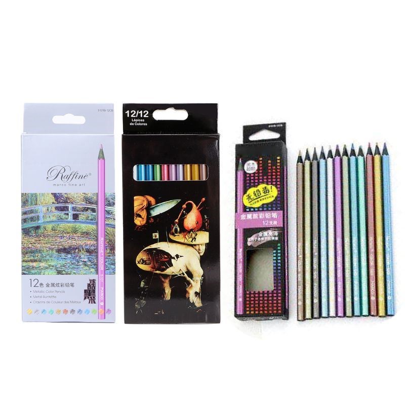 12 Metallic Colored Pencil Non-toxic For Drawing Sketching S