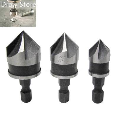 3pcs 5 Flute Countersink Drill Bit Set 90 Degree Chamfering