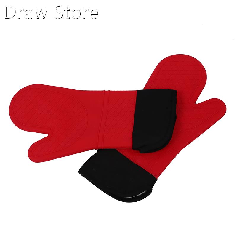 2pcs Red Silicone Kitchen Oven Mitt Glove Potholder with Ext