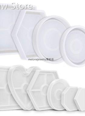 4/6Pcs Crystal Epoxy Resin Mold Hexagon Round Coaster Castin