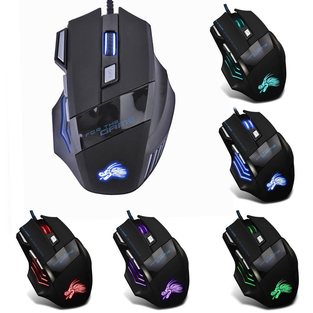5500DPI LED Optical USB Wired Gaming Mouse Adjustable 7 Butt