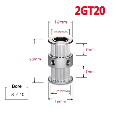 1Pcs GT2 20tooth Timing Pulley Double Round-Headed Synchrono