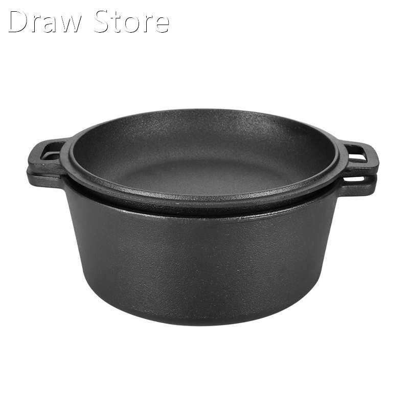 4.5L Double Dutch oven 2 in 1 Seasoned Cast Iron Double Dutc