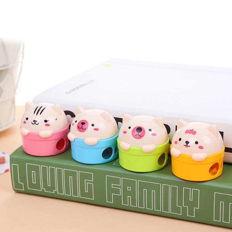 1PC Double Hole Cartoon Cat Bear Pencil Sharpener Kids Schoo