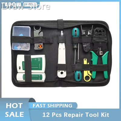 12 Pcs/Kit Network Repair Tool Crimping Tool Tester Kit RJ45