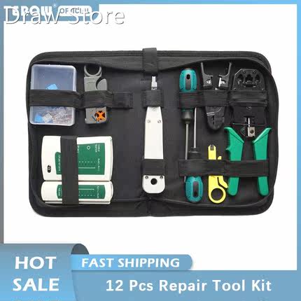 12 Pcs/Kit Network Repair Tool Crimping Tool Tester Kit RJ45