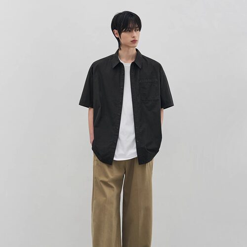 KPTH男装2026时尚设计师小众舒适简约立体裁剪男士休闲短袖衬衫
