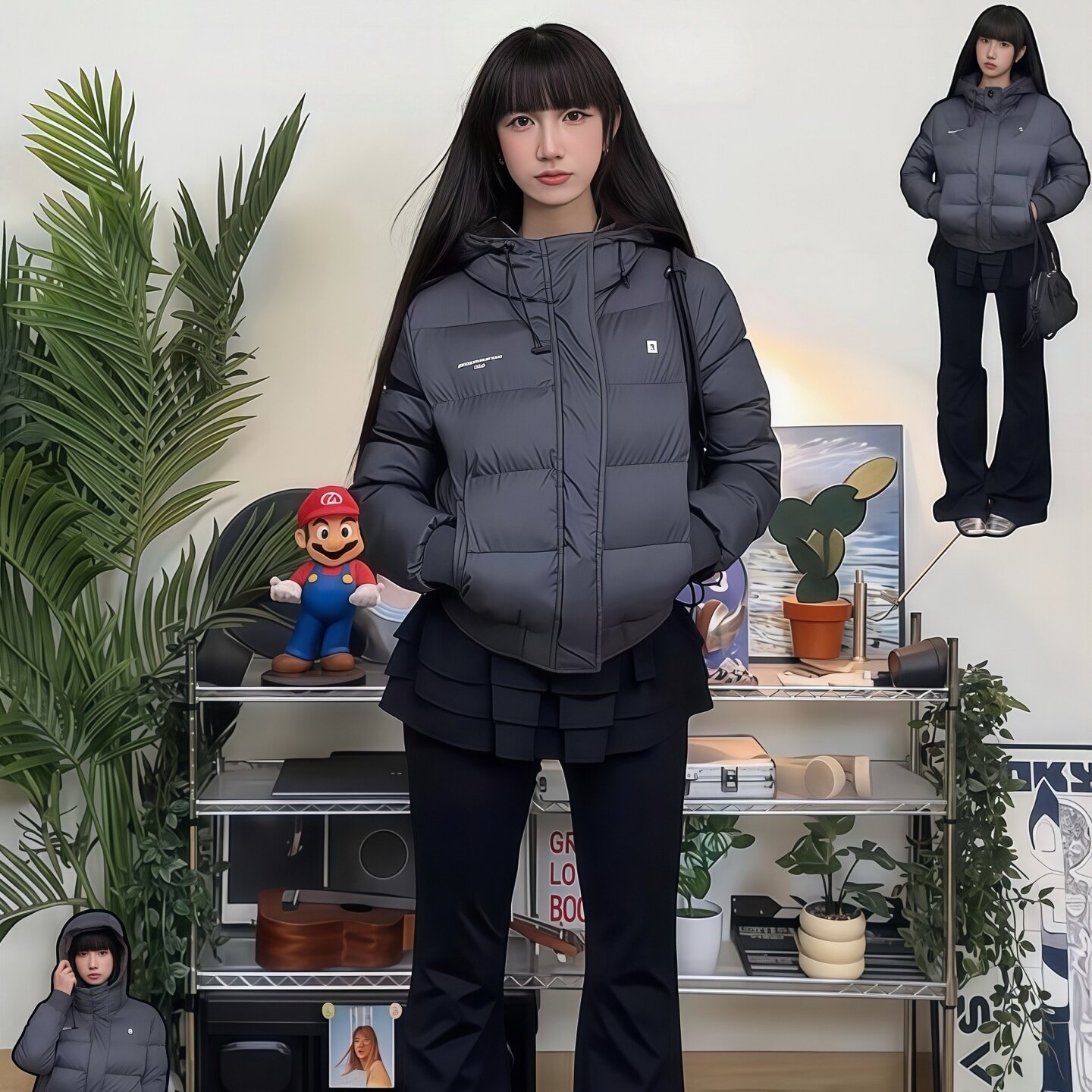 肯豆风短款加厚保暖连帽棉服女