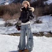 2025冬季 小个子棉服女高级感毛领棉袄外套 复古短款 新款 超好看美式