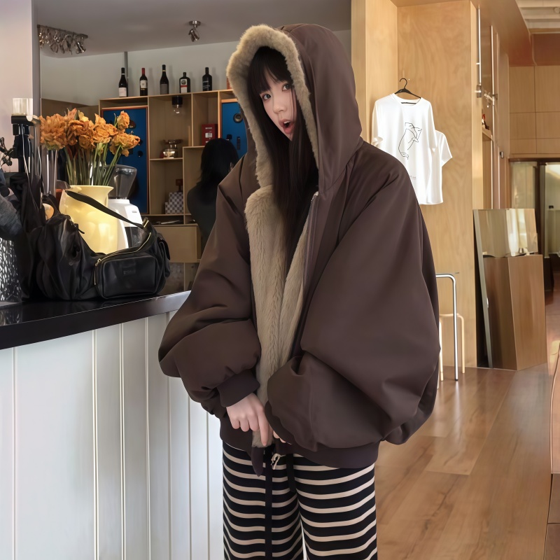 仿貂毛双面穿座山雕棉服加厚外套