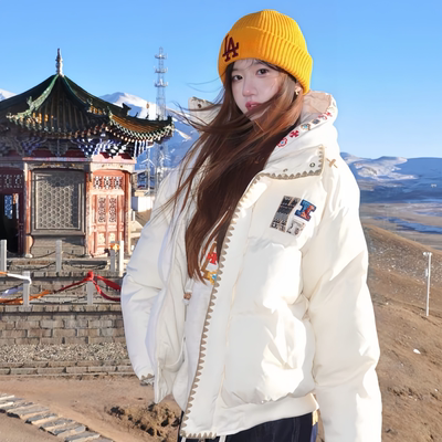 民族刺绣美式复古情侣棉服外套潮