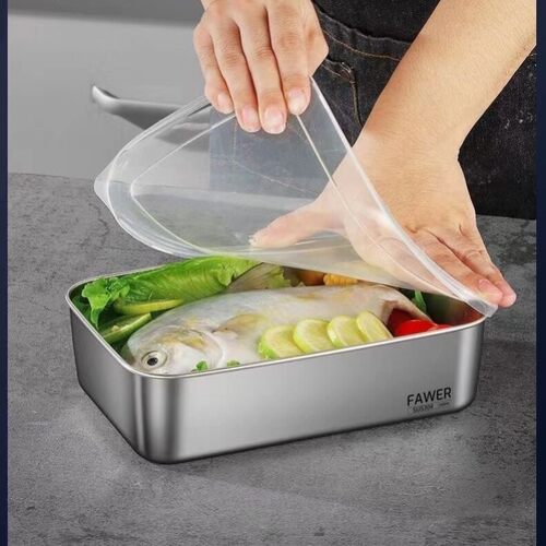 【限量】带盖大容量316不锈钢保鲜盒饭盒方盘冰箱收纳盒烤箱