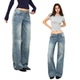 @SOHOT美式 宽松显瘦拖地裤 复古辣妹低腰水洗直筒牛仔裤 女阔腿裤