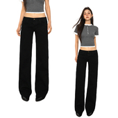 美式 女新款 辣妹牛仔裤 女宽松阔腿裤 春秋 窄版 直筒裤 低腰牛仔裤