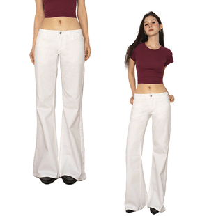 新款 2025年夏季 白色修身 弹力微喇裤 女阔腿显瘦 低腰牛仔裤 HOT