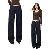 @SOHOT美式 直筒阔腿拖地裤 复古原牛水洗仔裤 女宽松辣妹低腰窄版