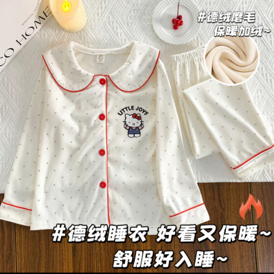 儿童保暖德绒套装女童大童睡衣冬2025新款长袖儿童中大童睡衣秋冬